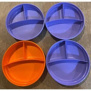 4 Vtg Tupperware Munchkids Divided Bowls 2552A‎ Purple Orange